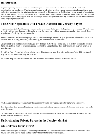 The Art of Negotiation with Private Diamond and Jewelry Buyers