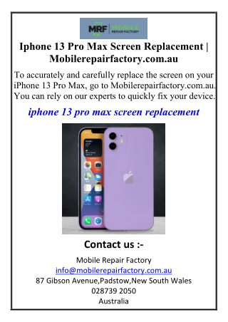 Iphone 13 Pro Max Screen Replacement  Mobilerepairfactory.com.auq