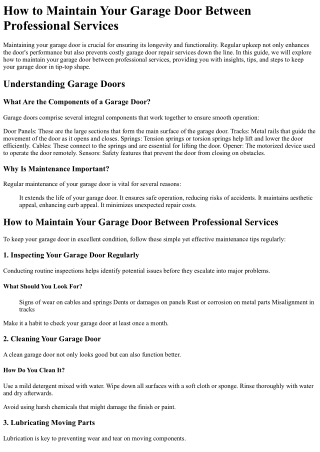 How to Maintain Your Garage Door Between Professional Services