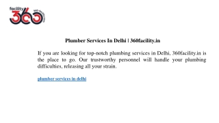 Plumber Services In Delhi 360facility.in
