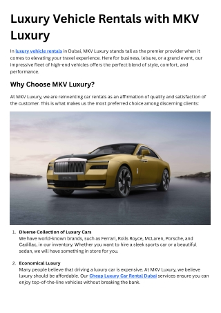 Top Luxury Vehicle Rentals in Dubai | MKV Luxury