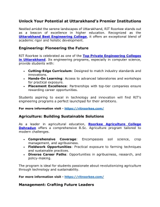 Unlock Your Potential at Uttarakhand’s Premier Institutions