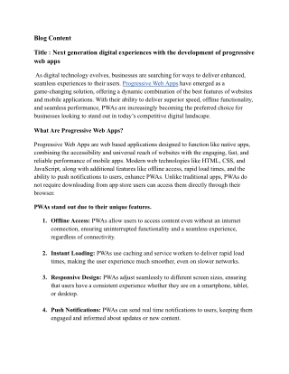 Next generation digital experiences with the development of progressive web apps