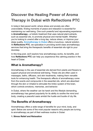 Discover the Healing Power of Aroma Therapy in Dubai with Reflections PTC