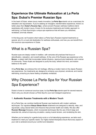 Experience the Ultimate Relaxation at La Perla Spa_ Dubai’s Premier Russian Spa