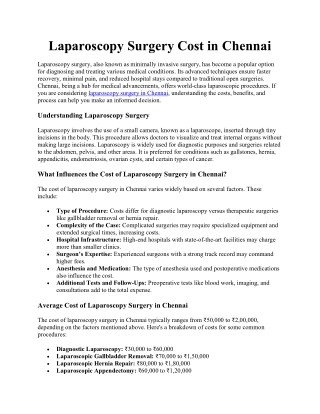 Laparoscopy Surgery Cost in Chennai