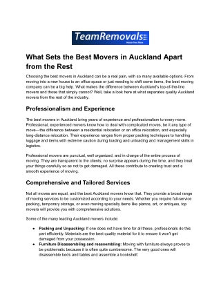 What Sets the Best Movers in Auckland Apart from the Rest