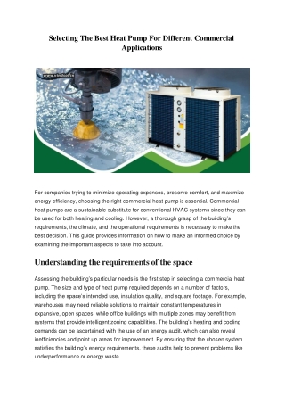 Selecting The Best Heat Pump For Different Commercial Applications