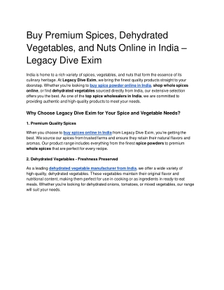 Buy Premium Spices, Dehydrated Vegetables, and Nuts Online in India – Legacy Div
