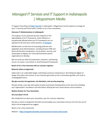 Managed IT Services and IT Support in Indianapolis Megastream Media