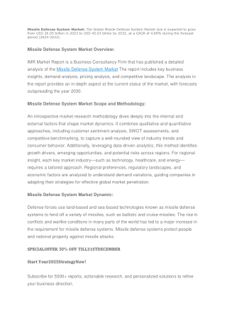 Missile Defense System Market Global Industry Analysis and Forecast (2024-2032)