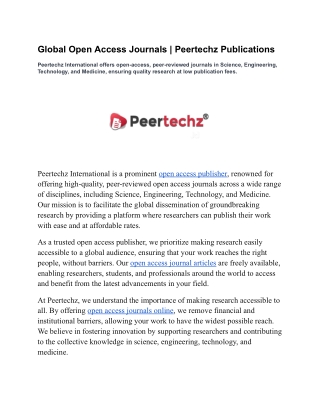 Global Open Access Journals  Peertechz Publications