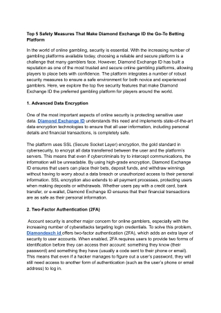 Top 5 Safety Measures That Make Diamond Exchange ID the Go-To Betting Platform