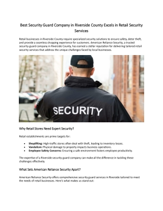 Best Security Guard Company in Riverside County Excels in Retail Security Servic