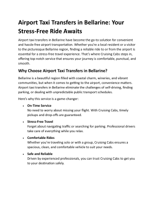 Airport Taxi Transfers in Bellarine