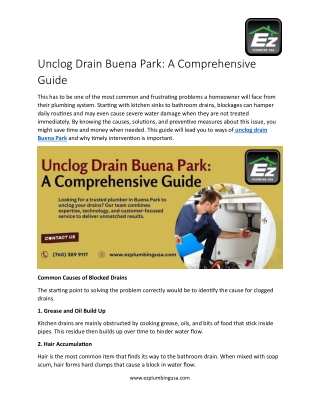 Unclog Drain Buena Park, A Comprehensive Guide