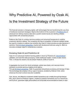 Why Predictive AI, Powered by Ozak AI, Is the Investment Strategy of the Future