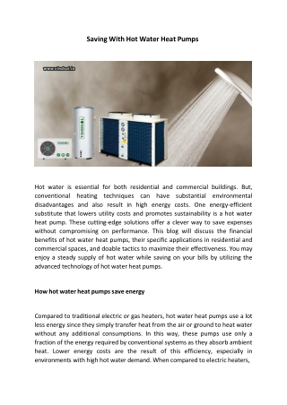 Saving With Hot Water Heat Pumps