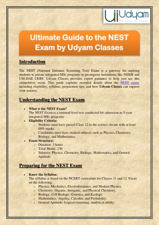 Ultimate Guide to the NEST Exam by Udyam Classes