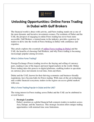 Unlocking Opportunities Online Forex Trading in Dubai with Gulf Brokers