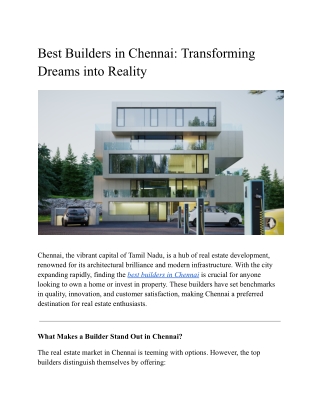 Best Builders in Chennai_ Transforming Dreams into Reality