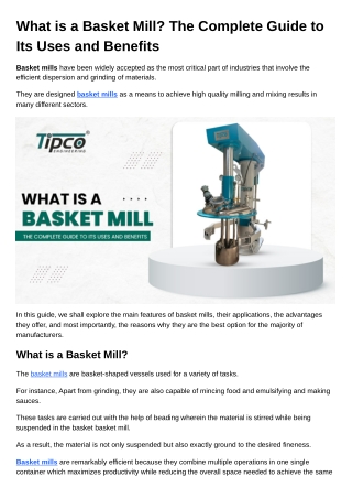 What is a Basket Mill The Complete Guide to Its Uses and Benefits