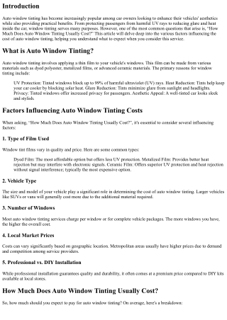 “How Much Does Auto Window Tinting Usually Cost?”