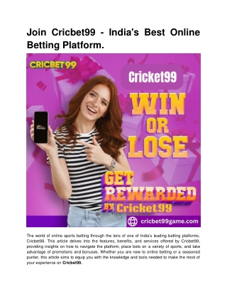 Join Cricbet99 - India's Best Online Betting Platform