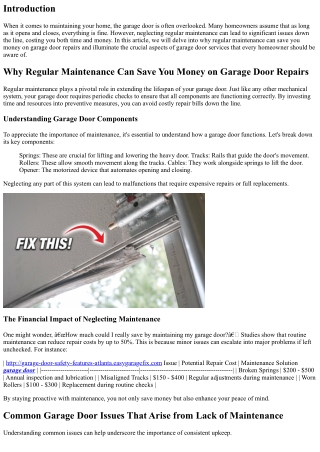 Why Regular Maintenance Can Save You Money on Garage Door Repairs