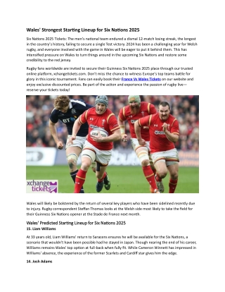 Wales' Strongest Starting Lineup for Six Nations 2025