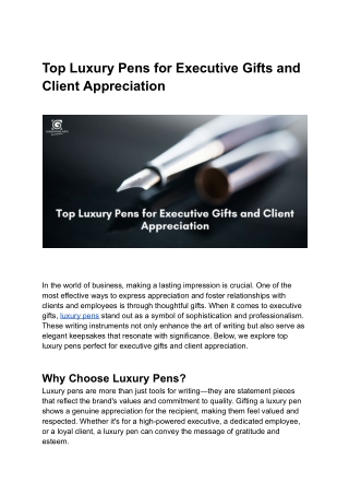 Top Luxury Pens for Executive Gifts and Client Appreciation