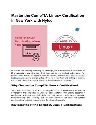 Master the CompTIA Linux  Certification in New York with Nytcc