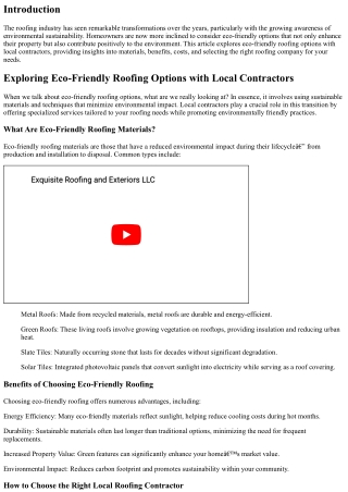 Exploring Eco-Friendly Roofing Options with Local Contractors