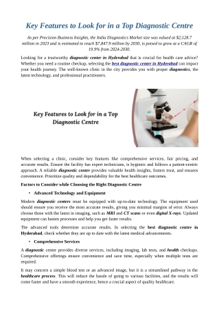 Key Features to Look for in a Top Diagnostic Centre