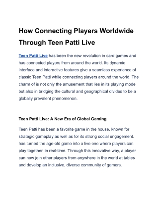 How Connecting Players Worldwide Through Teen Patti Live