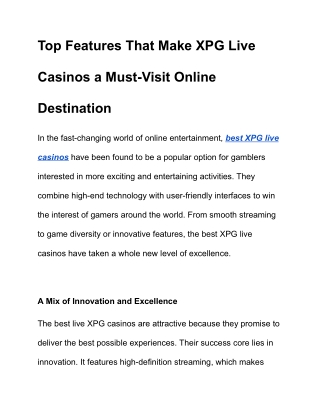 Top Features That Make XPG Live Casinos a Must-Visit Online Destination