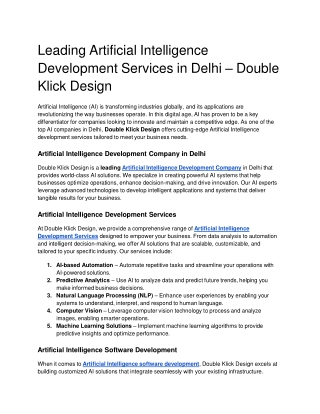 Leading Artificial Intelligence Development Services in Delhi – Double Klick Design