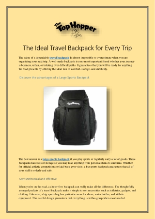 The Ideal Travel Backpack for Every Trip