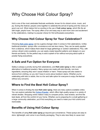 Why Choose Holi Colour Spray