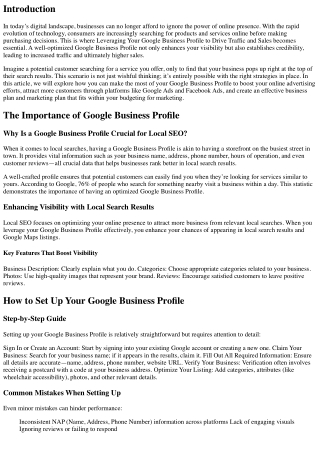 Leveraging Your Google Business Profile to Drive Traffic and Sales