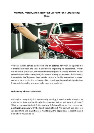 Maintain Protect And Repair Your Car Paint For A Long Lasting Shine
