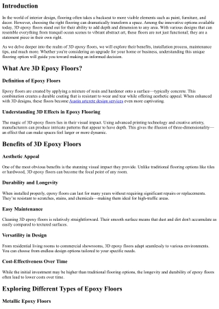 3D Epoxy Floors: Adding Depth and Dimension to Your Spaces