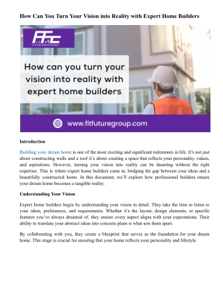 How Can You Turn Your Vision into Reality with Expert Home Builders