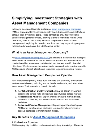 Simplifying Investment Strategies with Asset Management Companies