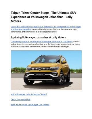 Taigun Takes Center Stage_ The Ultimate SUV Experience at Volkswagen Jalandhar - Lally Motors