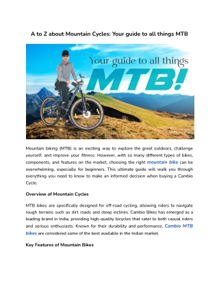 A-to-Z About Mountain Cycles: The Ultimate Guide to Mastering All Things MTB