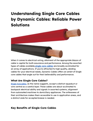Understanding Single Core Cables by Dynamic Cables_ Reliable Power Solutions