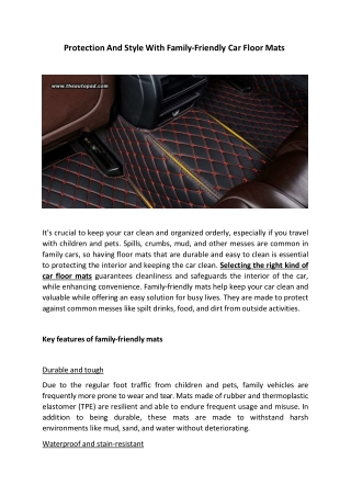 Protection And Style With Family Friendly Car Floor Mats