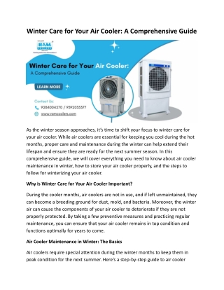 Winter Care for Your Air Cooler: A Comprehensive Guide