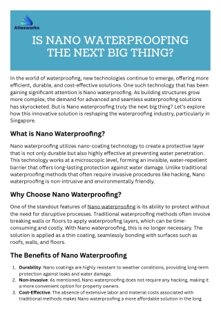 Is Nano Waterproofing the Next Big Thing